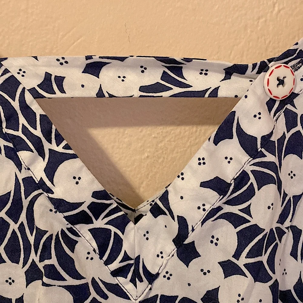 Anthropologie Postmark lightweight cotton print puff sleeve top blue M